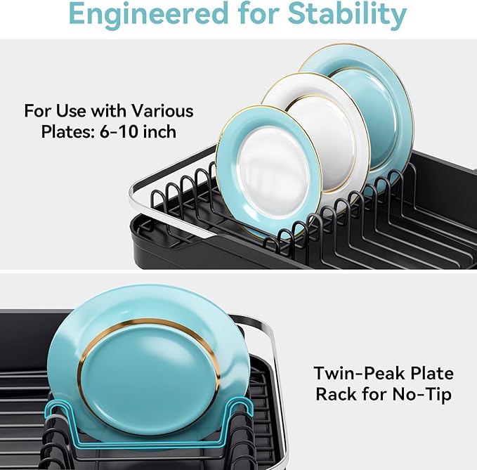 Urackify Expandable Dish Rack for Kitchen Counter,16.14"-23.62" Large Stainless Steel Dish Drying Rack with Adjustable Water Spout, Space Saving Dish Drainer with Auto Draining Cutlery Holder,Black - Image 5