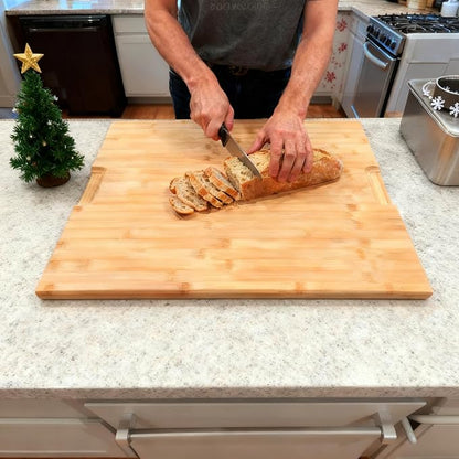 Utoplike Bamboo Cutting Board 20 x 20 inch, Large Wood Chopping Board for Kitchen, Meat, Vegetables, BBQ, Square Butcher Block with Juice Groove and handle, 1"Th