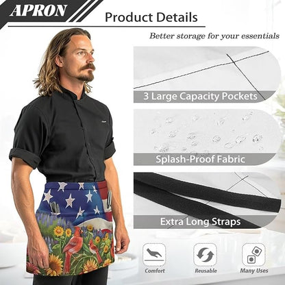 Server Apron with 3 Pockets, Waterproof Oil Waitress Waiter Half Apron for Restaurant Hotel Kitchen Cafe