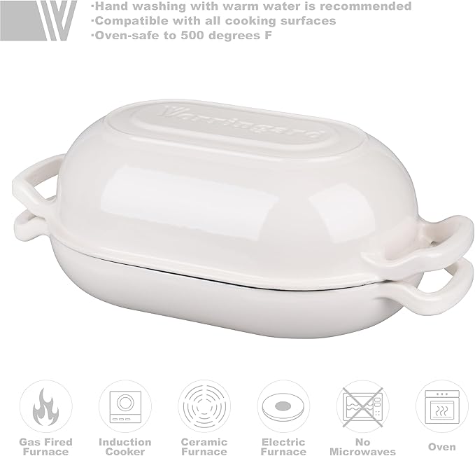 VORRINGARD Enameled Cast Iron Sourdough Bread Oven, Dutch Oven, Loaf Cast Iron Bread Pan for Homemade Bread Baking, Meatloaf Pan with Lid, 5QT, White - Image 3
