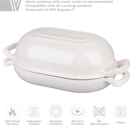 VORRINGARD Enameled Cast Iron Sourdough Bread Oven, Dutch Oven, Loaf Cast Iron Bread Pan for Homemade Bread Baking, Meatloaf Pan with Lid, 5QT, White - Image 3