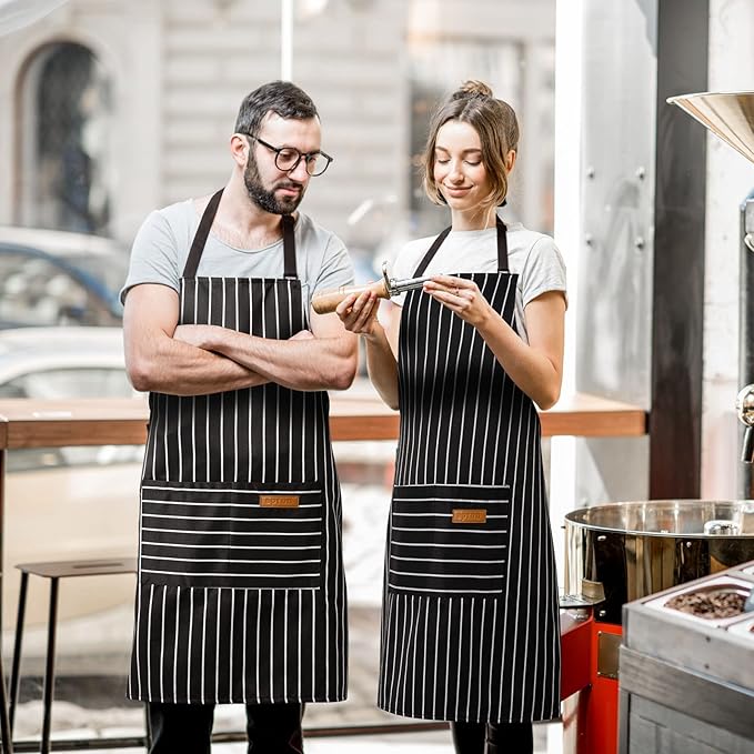 BeLuyi 2 Pack Adjustable Bib Apron with 2 Pockets Chef Cooking Kitchen Restaurant Aprons for Women Men - Image 5