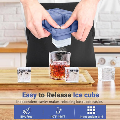 Large Ice Cube Trays for Whiskey: GGOW Big Silicone Ice Cube Trays 2Inch- Huge Square Ice Cubed Tray for Whisky and Cocktail - Image 2