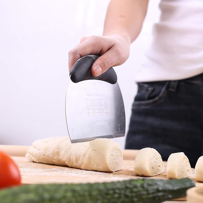 1 pcs Dough Pastry Scraper Chopper/Stainless Steel Dough Scraper Cutter with Ergonomic Rubber Non-Slip Grip/Dough Scraper Cutter/Pro Pastry Pizza Cutter Chopper (Black) - Image 7