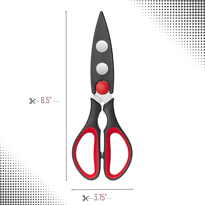 Mr. Pen- All Purpose Kitchen Shears with Protective Sheath, 8 Inch, Dishwasher Safe, Stainless Steel Food Scissors with Micro-Serrated Blades, Durable Utility Kitchen Shears, Black & Red - Image 2