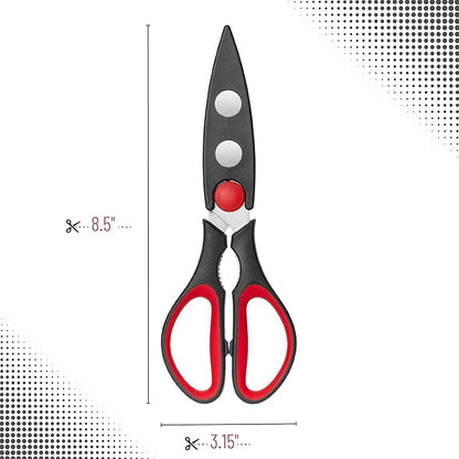 Mr. Pen- All Purpose Kitchen Shears with Protective Sheath, 8 Inch, Dishwasher Safe, Stainless Steel Food Scissors with Micro-Serrated Blades, Durable Utility Kitchen Shears, Black & Red - Image 2