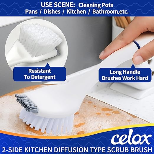 CELOX Kitchen Scrub Brush Set with Ergonomic Handle, Deep Cleaning Brushes, Include Dish Brush (Blue) - Image 5