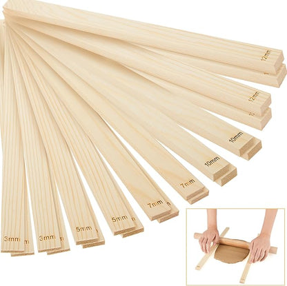 Sasylvia 20 Pcs Pottery Rolling Pin Guides Wood Teaching Rolling Mud Stick Guide Set Polymer Clay Depth Guide Pottery Tools Clay Mudboard Tools (5 Size,Wood Color) by Sasylvia