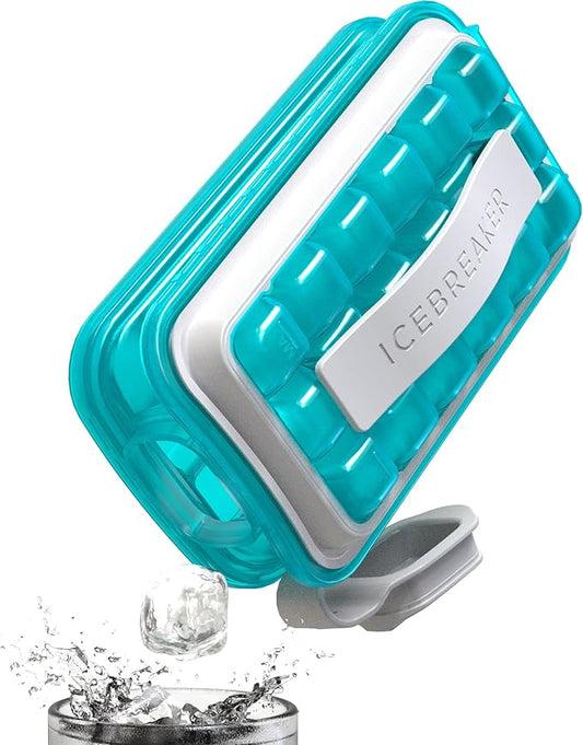 Ice Cube Tray with Lid - NO SPILL Innovative Patented Ice Tray for Freezer - NO TOUCH Silicone Ice Cube Tray for Freezer - This Ice Maker Makes 18 Cubes/Serv and 54/Day - Ice Cube Mold by ICEBREAKER by ICEBREAKER