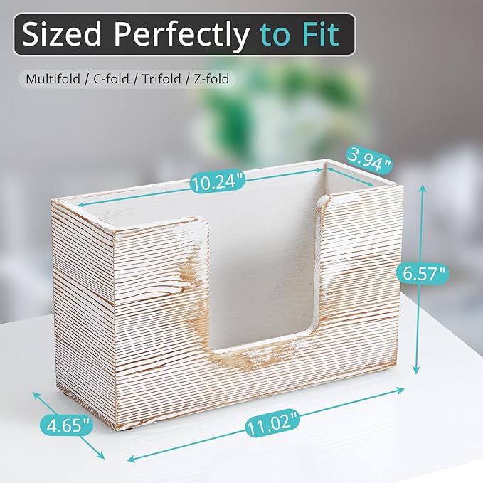 Paper Towel Dispenser Countertop, White Washed Wood Bathroom Paper Towel Holder, Napkin Holder for Kitchen, Countertop Multifold C-Fold, Z-Fold, Trifold Paper Hand Towel Dispenser for Toilet - Image 2