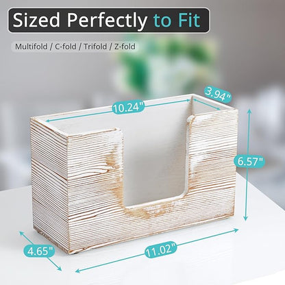 Paper Towel Dispenser Countertop, White Washed Wood Bathroom Paper Towel Holder, Napkin Holder for Kitchen, Countertop Multifold C-Fold, Z-Fold, Trifold Paper Hand Towel Dispenser for Toilet - Image 2