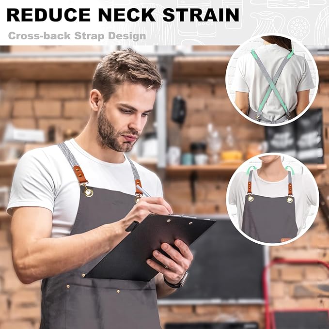 BeLuyi chef apron bib tool apron for man woman cross back straps with 4 pockets for kitchen cooking gardening baking working - Image 4