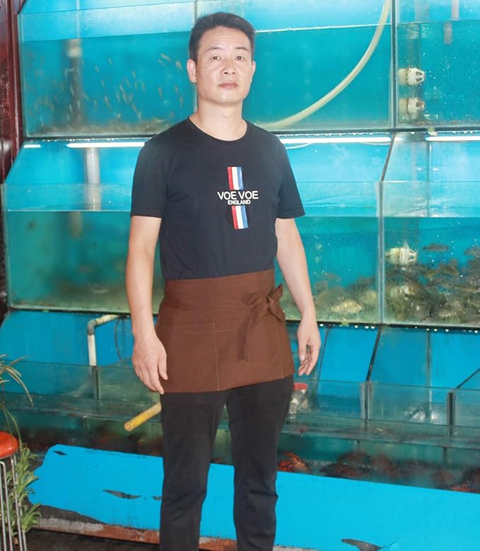 Resist water 3 big Pockets Waist Server Apron Kitchen Restaurant Unisex Half Aprons - Image 4