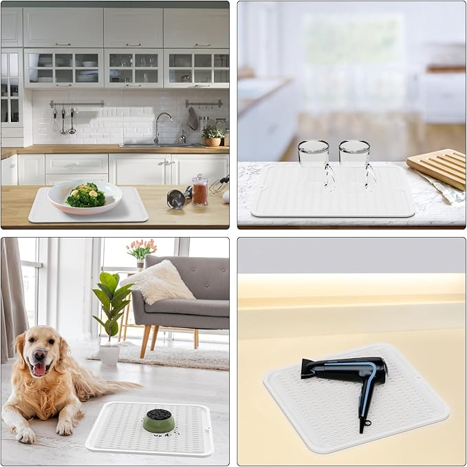 ZLR Silicone Dish Drying Mat 12" x 12" Square - Small Heat Resistant Trivet & Countertop Protector for Air Fryer, Coffee Maker - Waterproof Kitchen Drain Pad for Cups, Fruit (Milk White) - Image 9