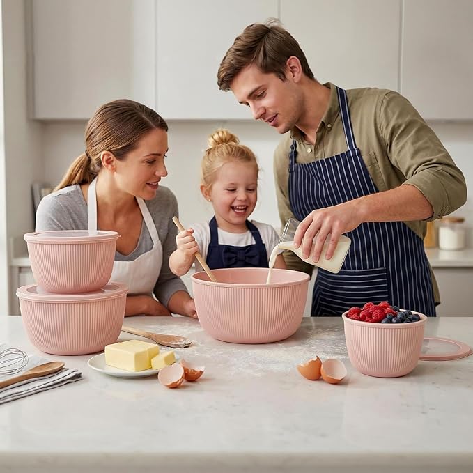 BoxedHome Mixing Bowls with Lids Set, 4 Packs BPA-Free Plastic Prep Bowls for Kitchen, Dishwasher & Microwave Safe, Pink - Image 2