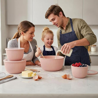 BoxedHome Mixing Bowls with Lids Set, 4 Packs BPA-Free Plastic Prep Bowls for Kitchen, Dishwasher & Microwave Safe, Pink - Image 2