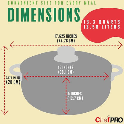 ALUMINUM CALDERO STOCK POT by Chef PRO, Superior Cooking Performance for Even Heat Distribution, Perfect For Serving Large & Small Groups, Riveted Handles, Commercial Grade (13.3 Quart)