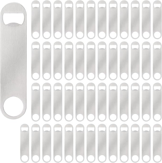 50 Pack Flat Beer Bottle Opener 7 inch Stainless Steel Flat Bottle Opener Beer Bottle Openers for Bartender Kitchen Bar Restaurant (Silver) by Yugada