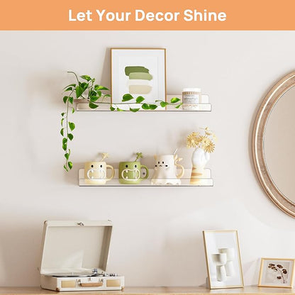 upsimples Acrylic Shelves for Bathroom Storage, 15" Floating Shelves Wall Organizer for Perfume, Make up, Skincare, Kids Bookshelf for Bedroom, Nursery, Living Room Decor, Clear, 2 Pack - Image 2