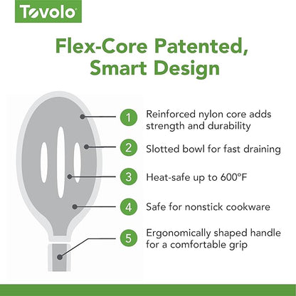Tovolo Flex Core Silicone Slotted Deep Spoon for Cooking Mixing Baking, Dishwasher Safe BPA Free All Silicone Kitchen Spoon Utensil Heat Resistant Nonstick Safe Slotted Serving Spoon, Charcoal Gray