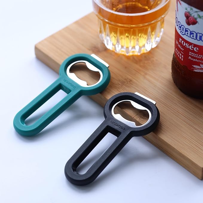 Linoroso Magnetic Bottle Opener Pop Can Opener for Refrigerator, Beer Bottle Opener and Soda Can Opener with Cap Catcher, Portable Beer Opener for Bartender, Home, Restaurant, Bar Tools, 2 Pack, Green