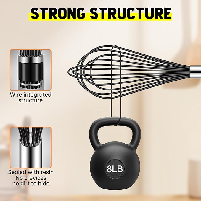 HOTEC 4 Pieces Silicone Whisks Set, Wire Balloon Whisks Egg Beater, Non-slip Handle Whisk for Non-stick Cookware Perfect for Cooking, Stirring, Beating and Blending (Black) - Image 4