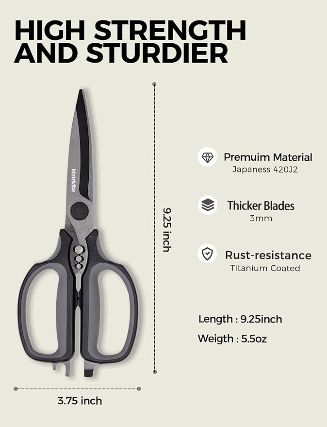 Heavy Duty Kitchen Shears, All Purpose Herb and Kitchen Scissors for food,Japanese 420J2 Stainless Steel,Titanium Coated, Detachable Blades and Soft TPR Handle,Dishwasher Safe - Image 3