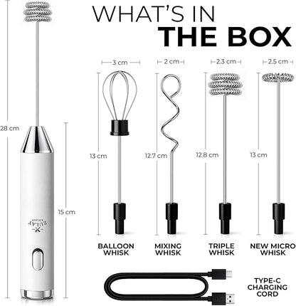 Zulay Kitchen Metal Rechargeable Milk Frother, 3 Whisk Attachments Handheld Frother Wand, 1800mAh USB-C Charging, Electric Drink Mixer for Protein, Matcha & Powders - One Charge Lasts up to 6 Months - Image 7
