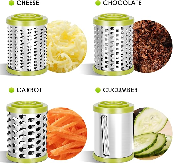 MASTERTOP Cheese Grater,Handheld Rotary Cheese Grater with 4 Stainless Steel Drums,Kitchen Graters Hand Crank for Cheese, Vegetables,Nuts,Chocolate
