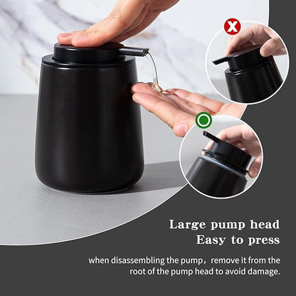 Enra Black Soap Dispenser,12 oz Ceramic Hand Lotion Dispenser, Refillable Dish Soap Dispenser,Modern Liquid Soap Dispenser for Bathroom,Kitchen with Easy-to-Press Pump(Black Liquid Type)