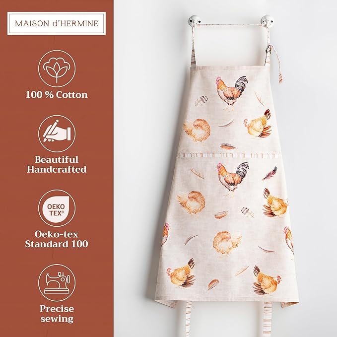 Maison d' Hermine 100% Cotton Apron for women with Pocket Kitchen Chef Apron for Men Cooking Mothers Day Gifts
