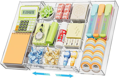 Marbrasse Expandable Desk Drawer Organizer, Clear Plastic Drawer Organizer Tray with 10 Adjustable Compartments, Desk Organizers and Accessories, 5 Drawer Dividers for Office Supplies, Makeup(Clear) by Marbrasse
