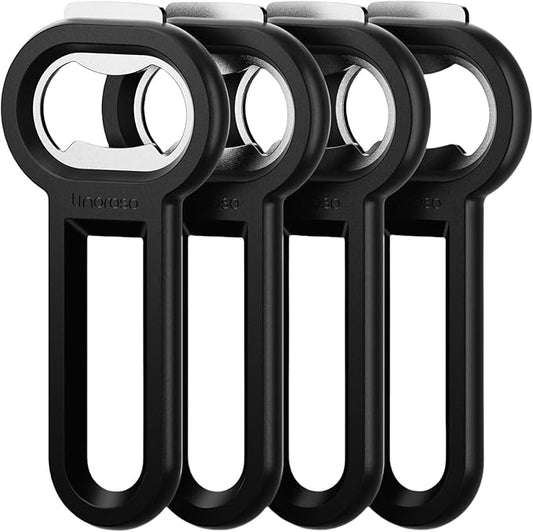 Linoroso Magnetic Bottle Opener Pop Can Opener for Refrigerator, Beer Bottle Opener and Soda Can Opener with Cap Catcher, Portable Beer Opener for Bartender, Home, Restaurant, Bar Tools, 4 Pack, Black