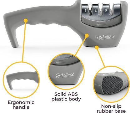 4-in-1 Kitchen Knife Accessories: 3-Stage Knife Sharpener Helps Repair, Restore and Polish Blades and Cut-Resistant Glove - Image 3