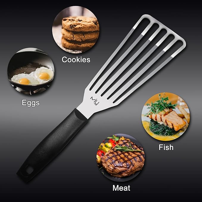 MIU Fish Spatula Stainless Steel, Slotted Flexible Metal, Lightweight Barbecue Turner, 6.5 inch Blade, Plastic Handle with Hole, Grilling Utensils - Image 3