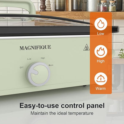 MAGNIFIQUE 4 Quart Slow Cooker with Ceramic Nonstick Baking Dish, Adjustable Temperature, Oven Safe for Lasagna & Roasts, Dishwasher Safe Stoneware & Tempered Glass Lid, Compact Crock Pot, Sage