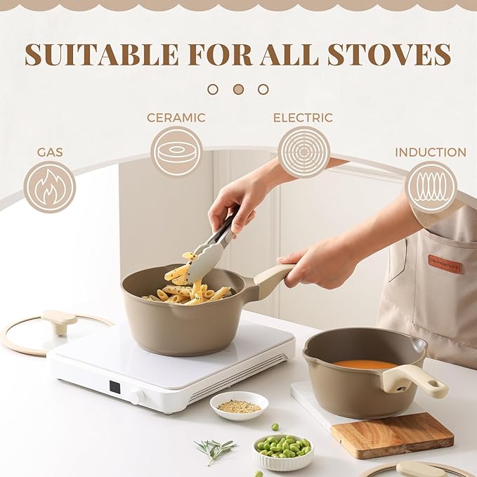 PRICUSIS Nonstick Saucepan with Lid, 2 Quart Sauce Pan, Healthy Sauce Pot with Pour Spouts for Multipurpose Use, PFOS & PFOA Free, Induction Compatible, Apricot - Image 8