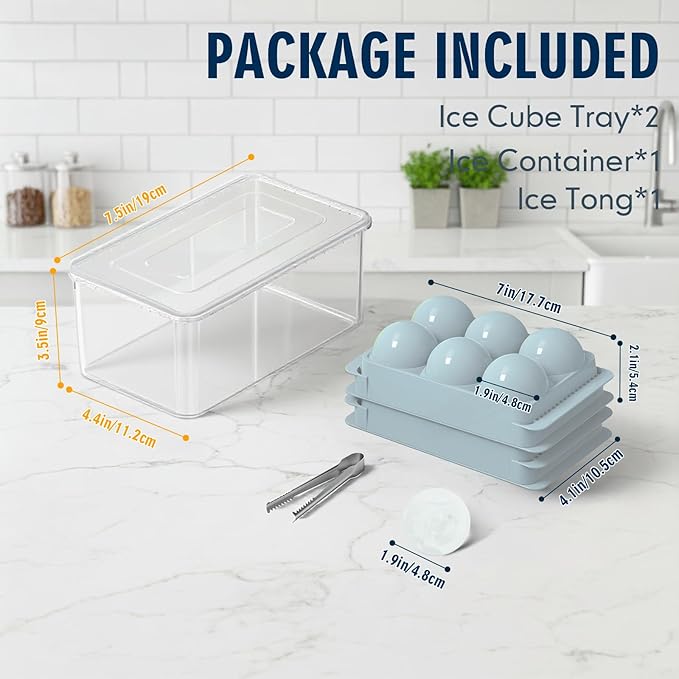 Large Ice Ball Maker Mold, 1.9" Round Ice Cube Mold for Whiskey Bourbon Cocktail, 6 Balls, Sphere Ice Mold, Big Ice Cube Tray with Container and Tongs, Easy to Fill & Release - Image 3