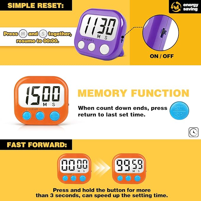 Classroom Timers for Teachers Kids Large Magnetic Digital Timer Teacher Supplies 2 Pack-Orange Purple - Image 5