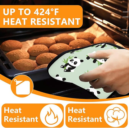 Cute Panda Oven Mitts and Pot Holders Sets 4Pcs,Extra Long Oven Gloves Potholder for Kitchen Cooking Baking BBQ 100% Cotton Heat Resistant - Image 4