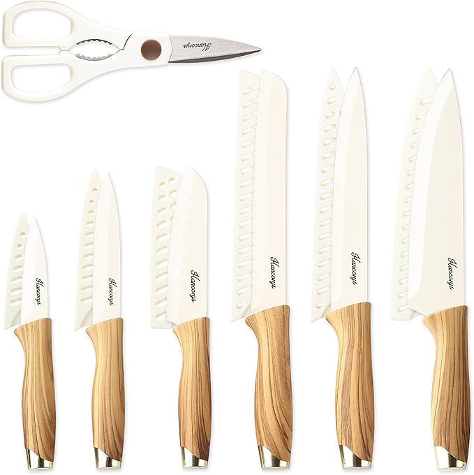 Knife set, 13 Pieces Kitchen Knives Set, Nonstick Ceramic Anti-Rust Coating and Blade Guard, Holiday Gifts for Kitchen, Camping Essentials by EnergizeYourCooking