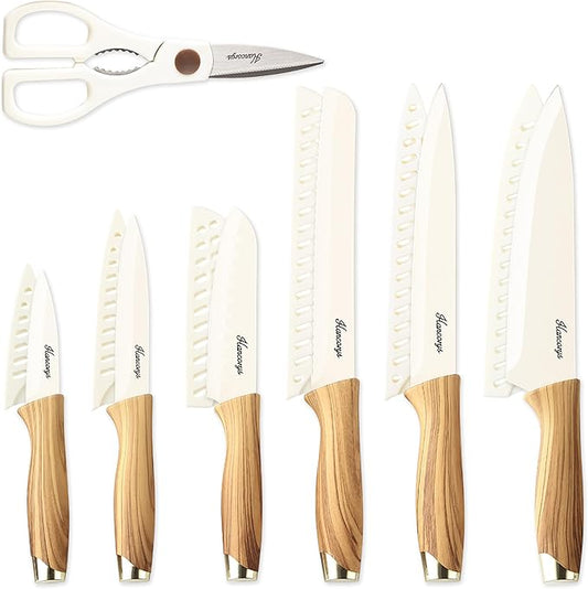 Knife set, 13 Pieces Kitchen Knives Set, Nonstick Ceramic Anti-Rust Coating and Blade Guard, Holiday Gifts for Kitchen, Camping Essentials by EnergizeYourCooking