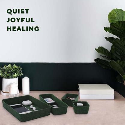 Welaxy Desk drawer organizer bins shallow trays felt storage desktop box for jewelry watches office supplies makeup small key holder minimalism 8-piece (Forest Green) - Image 3