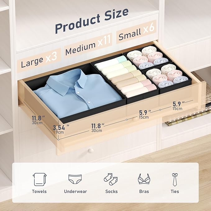 DIMJ Drawer Organizer Clothes Storage - 20 Pack Baby Dresser Organizer for Nursery, Foldable Closet Drawer Organizer Bins for Bedroom Organization, Fabric Storage Dividers for Socks, Underwears, Bras - Image 2