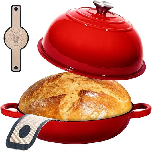 ONKO Dutch Oven For Sourdough Bread Baking, 6QT Enameled Cast Iron Dutch Oven Pot With Lid, Non-stick Sourdough Baking Pan with Bread Dome, Round Ceramic Dutch Ovens Pot with Cloche for Homemade