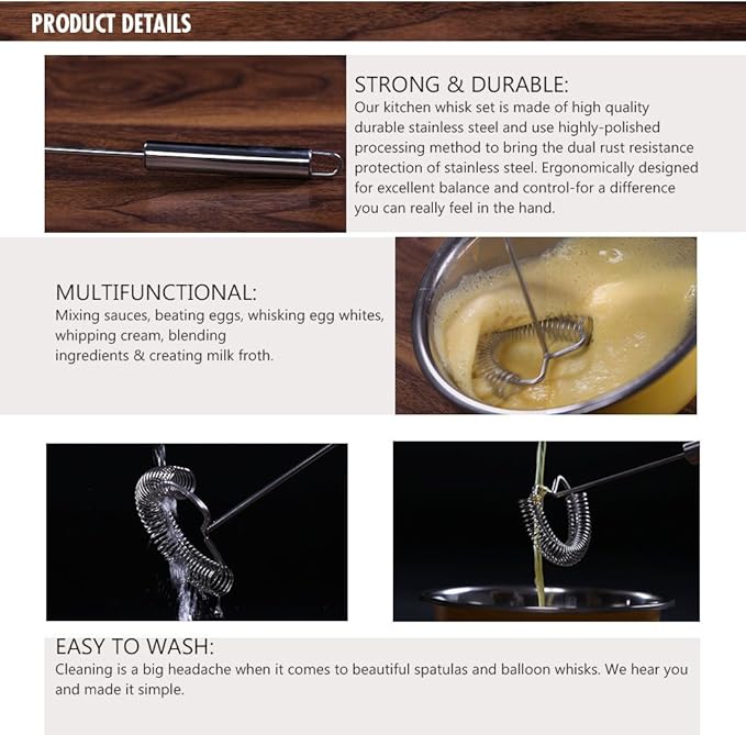Whisk,Spiral Whisks Egg Beater for Blending Mixing Stirring, Non-Stick Stainless Steel Whisk,11.2 inch - Image 3