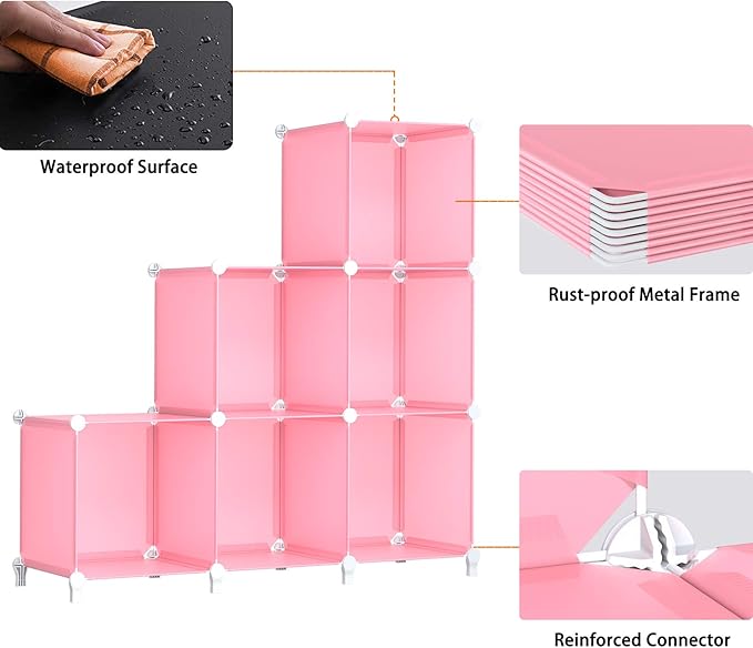 HOMIDEC 6-Cube Storage Shelf, Storage Bookcase Bookshelf with Metal Hammer, Storage Cubes Organizer Cabinet for Kids, Closet, Bedroom, Bathroom, (11.8x11.8x11.8 inch), Light Pink - Image 7