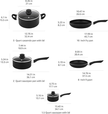 Amazon Basics Ceramic Non-Stick Cookware 8-Piece Set, Pots and Pans, Black - Image 5