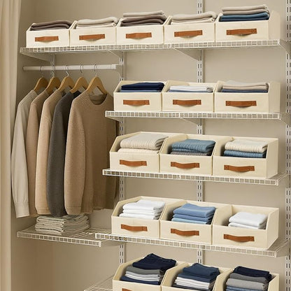 Homsorout Fabric Storage Bins for Organizing - 10 Pack Large Trapezoid Collapsible Storage Bins with Front Handle, Closet Organizers and Storage for Bedroom, Home Shelves, Small Spaces, Beige - Image 6