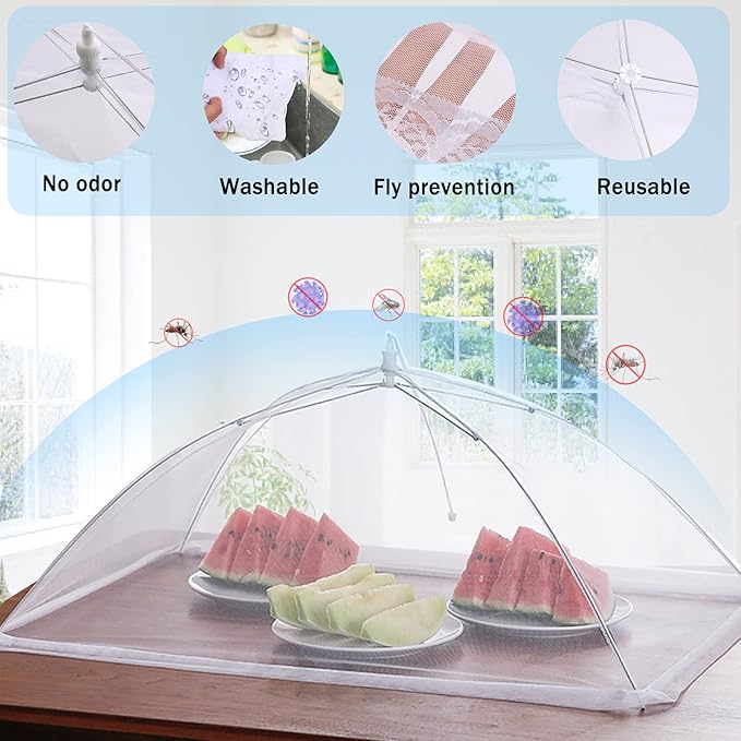 JULBEAR 4 Pcs Extra Large Mesh Food Cover Tent Umbrella Food Screen Covers for Outside Pop-up Mesh Reusable Food Nets for Parties Picnics Outdoor BBQs Collapsible (2 Pcs 40"x24", 2 Pcs 17"x17") - Image 3